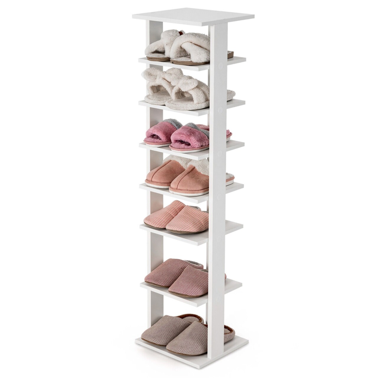 7-Tier Wooden Shoe Rack Narrow Vertical Shoe Stand Storage Display Shelf White